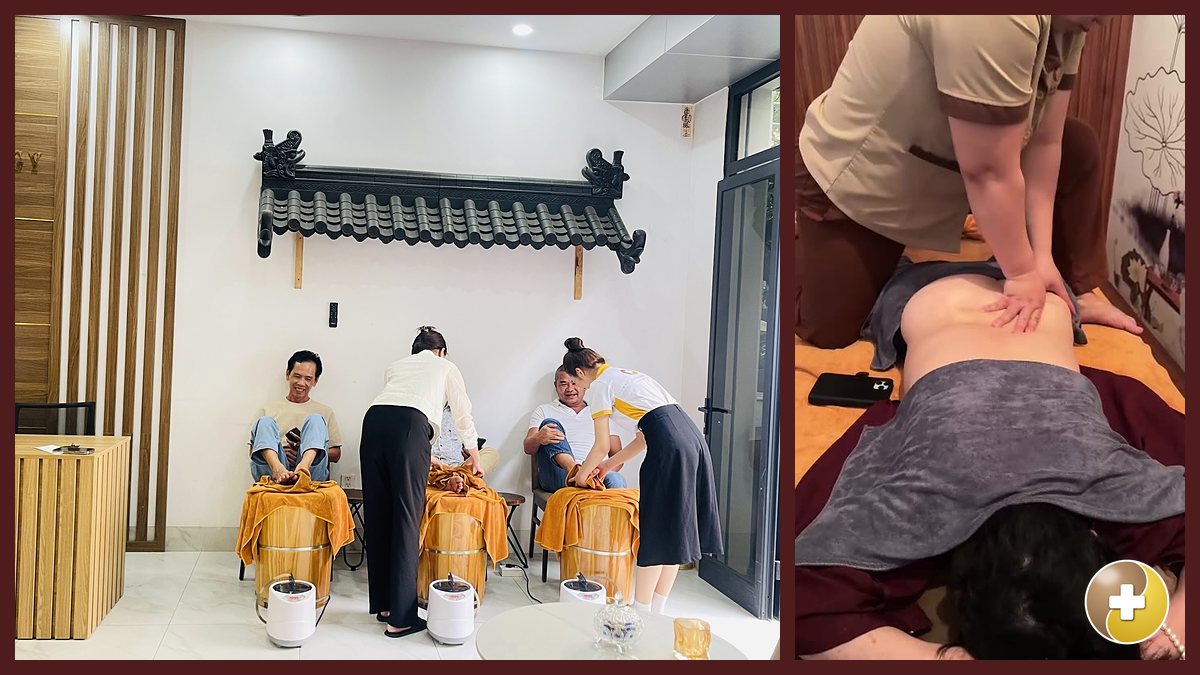 Khách ngâm chân thảo dược và được xoa bóp vai tại Vinhomes Grand Park