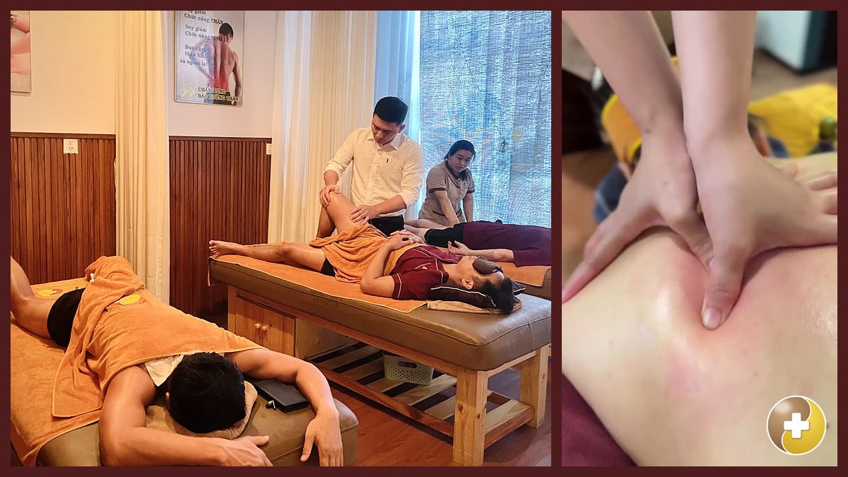 Kỹ thuật viên massage chân và lưng cho khách tại Quận 9