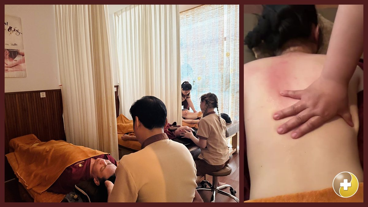 Bấm huyệt vùng đầu cổ vai gáy cho khách tại Vinhomes Grand Park