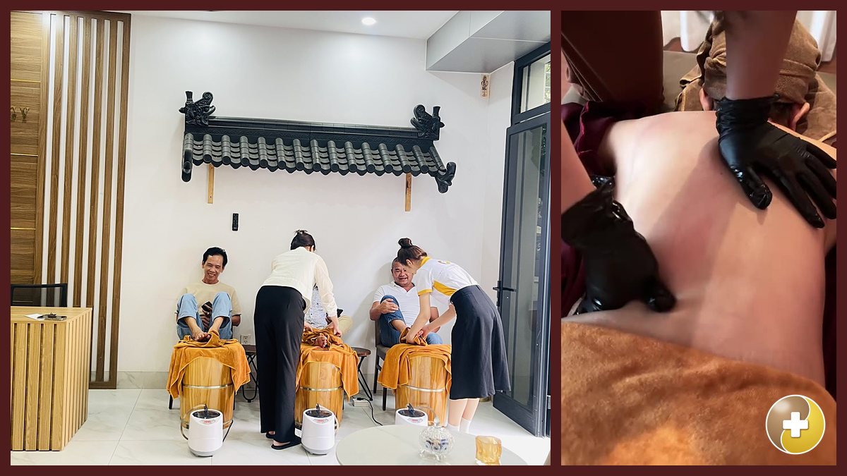 Khách ngâm chân thảo dược và được xoa bóp vai tại Vinhomes Grand Park