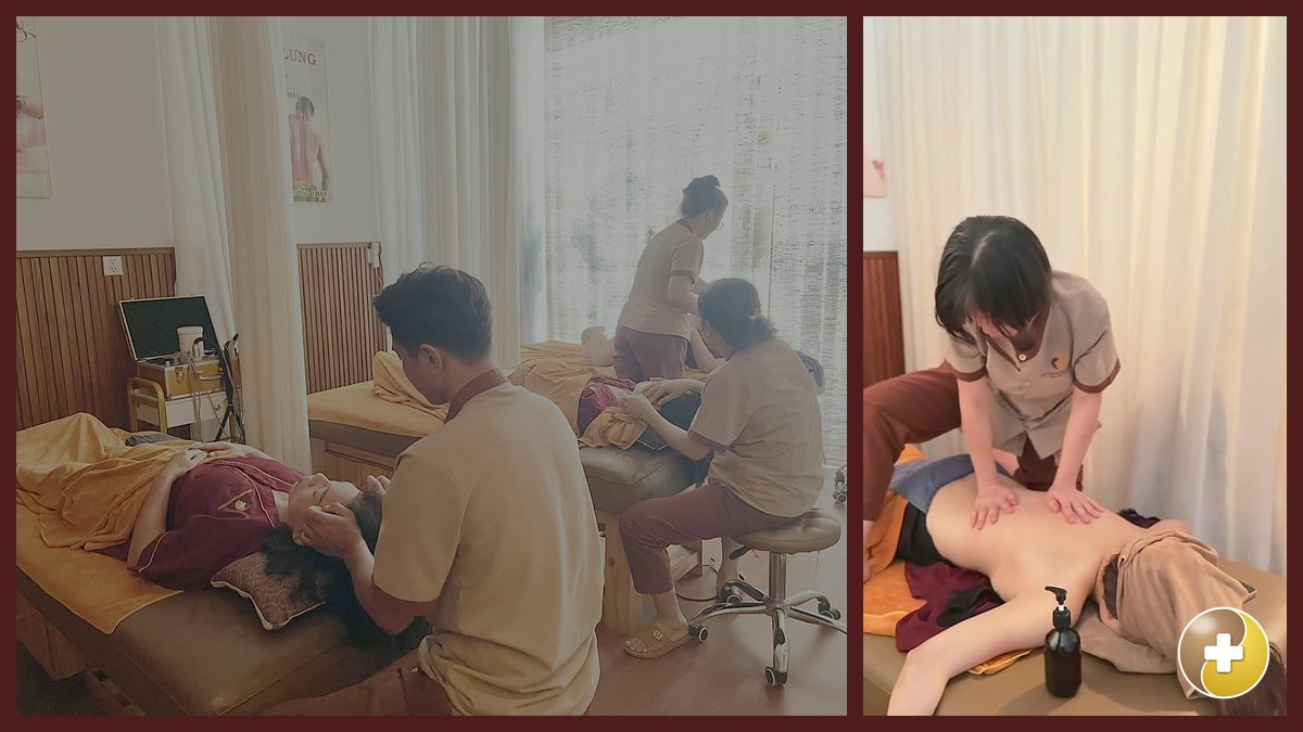 Bấm huyệt đầu cổ cho khách nằm ngửa tại Huyệt Đạo Tống Gia Quận 9