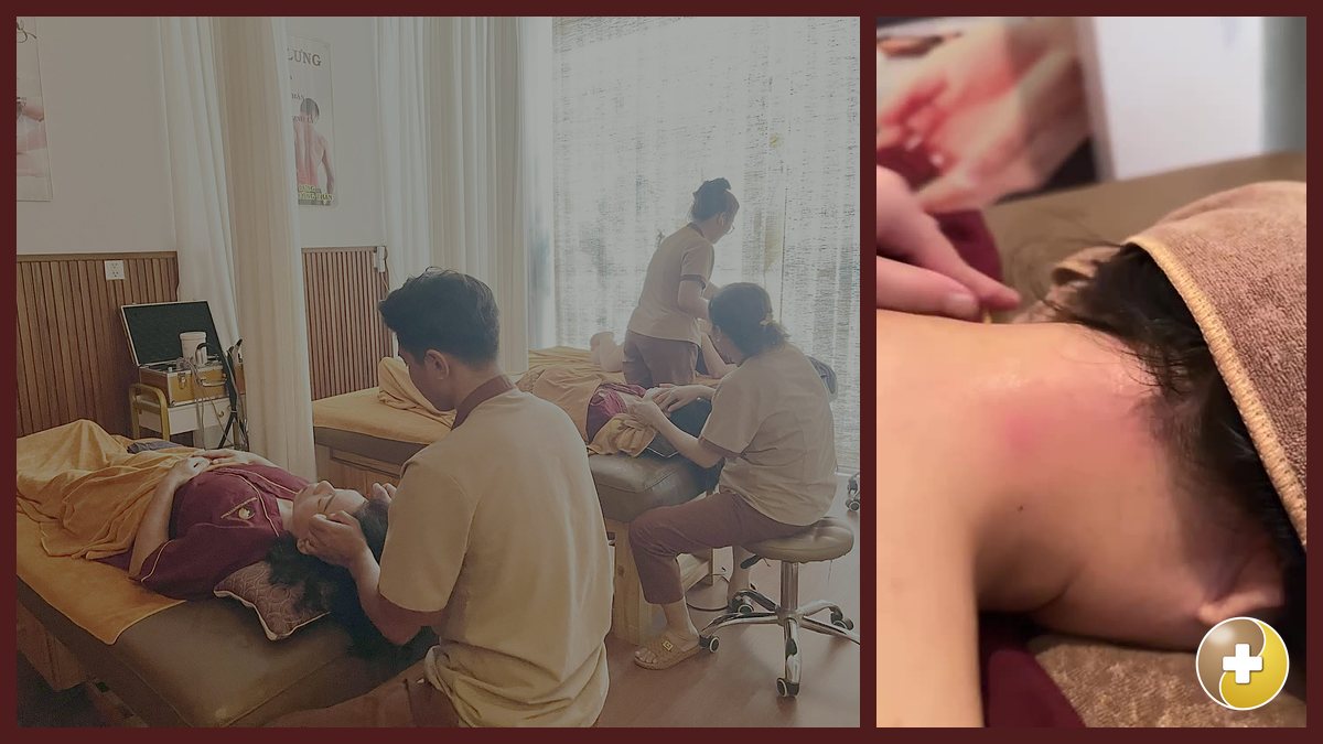 Bấm huyệt đầu cổ cho khách nằm ngửa tại Huyệt Đạo Tống Gia Quận 9