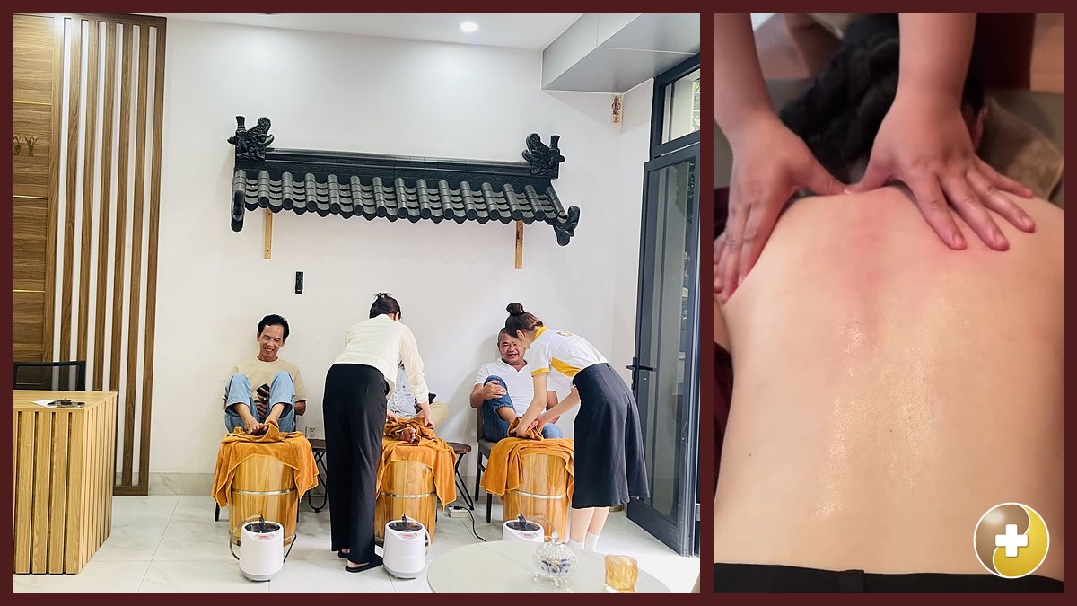 Khách ngâm chân thảo dược và được xoa bóp vai tại Vinhomes Grand Park