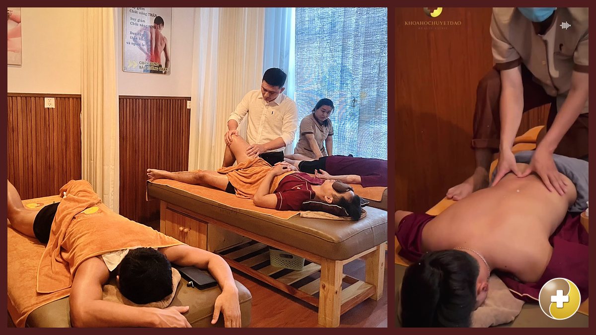 Kỹ thuật viên massage chân và lưng cho khách tại Quận 9