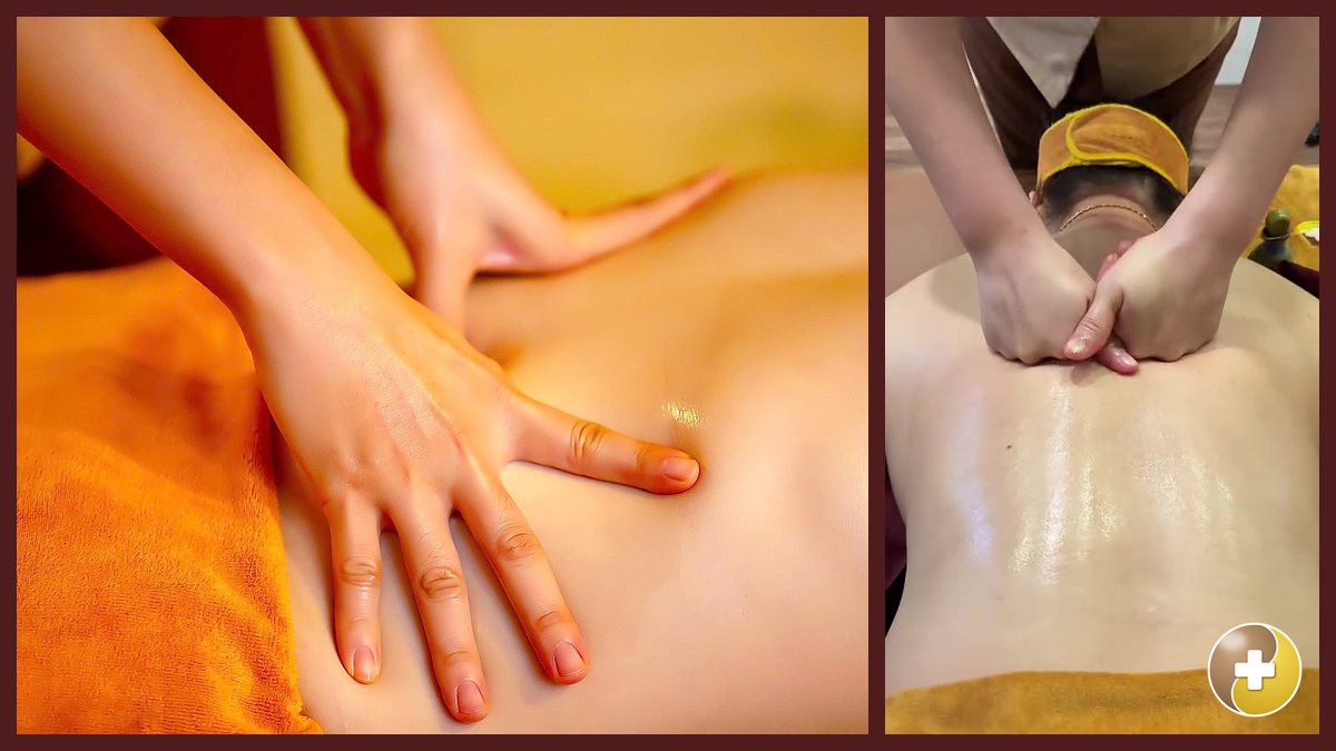 Bàn tay kỹ thuật viên xoa vuốt lưng trong buổi massage Đông y Tống Gia