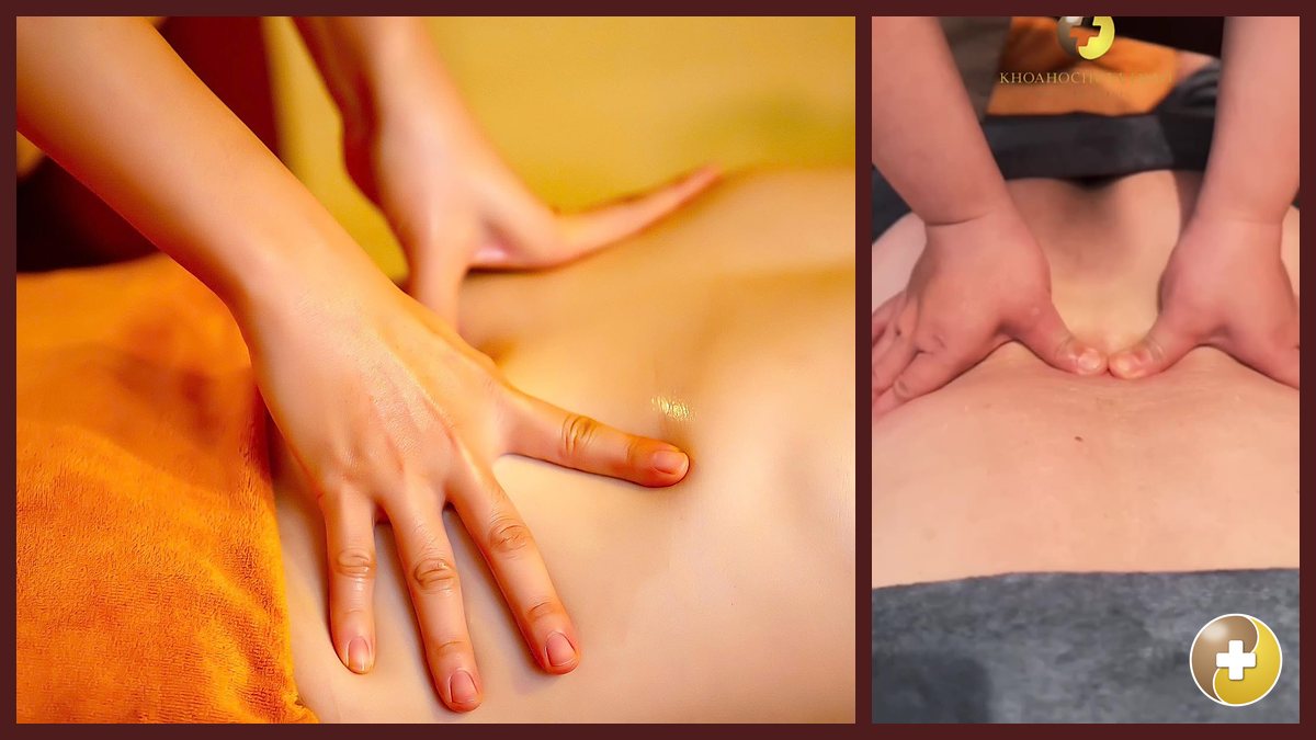 Bàn tay kỹ thuật viên xoa vuốt lưng trong buổi massage Đông y Tống Gia