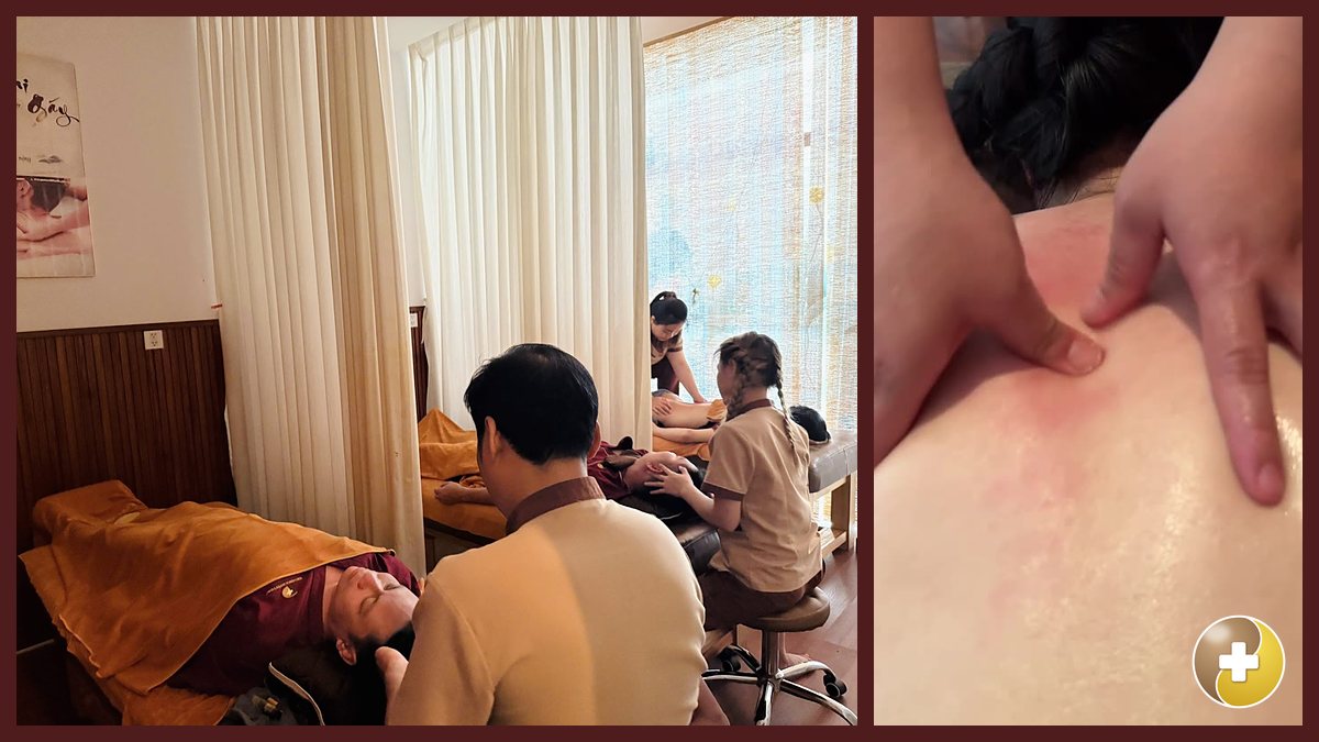 Bấm huyệt vùng đầu cổ vai gáy cho khách tại Vinhomes Grand Park