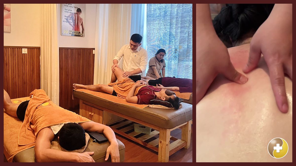 Kỹ thuật viên massage chân và lưng cho khách tại Quận 9