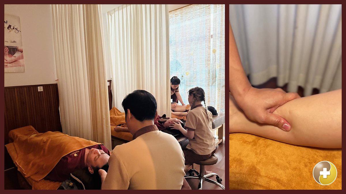 Bấm huyệt vùng đầu cổ vai gáy cho khách tại Vinhomes Grand Park
