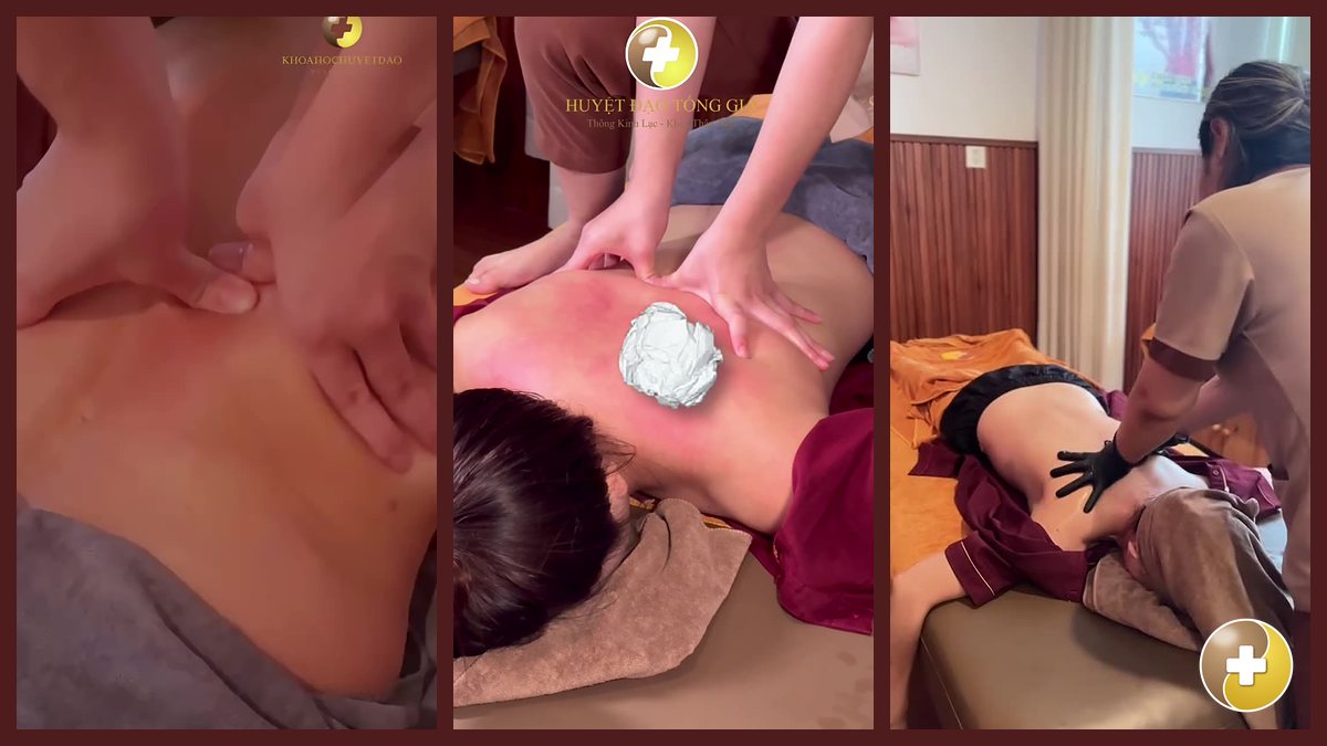Cận tay đeo găng nilon miết lưng, bóp vai tại Huyệt Đạo Tống Gia