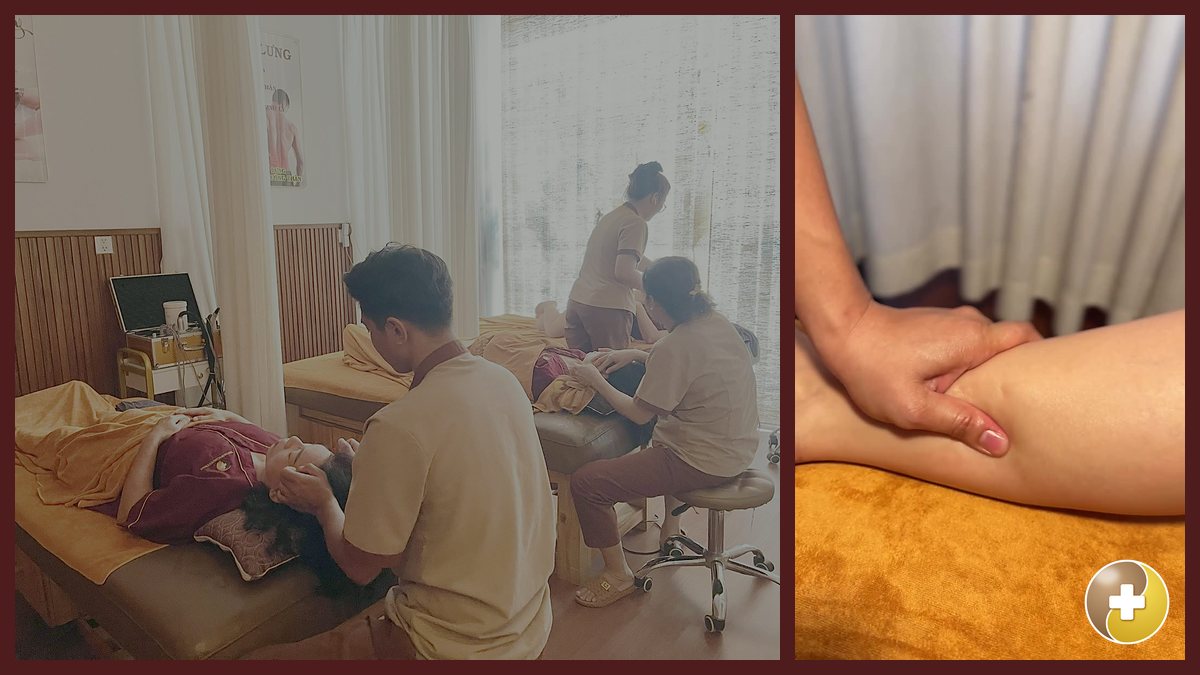 Bấm huyệt đầu cổ cho khách nằm ngửa tại Huyệt Đạo Tống Gia Quận 9