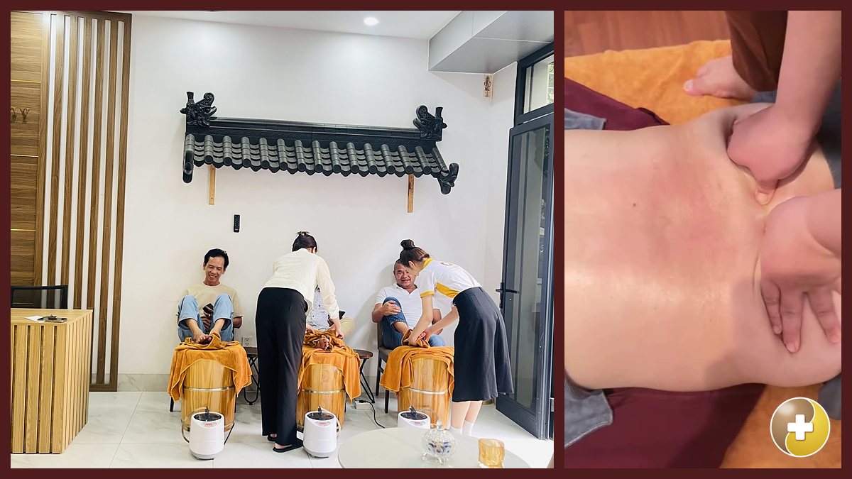 Khách ngâm chân thảo dược và được xoa bóp vai tại Vinhomes Grand Park