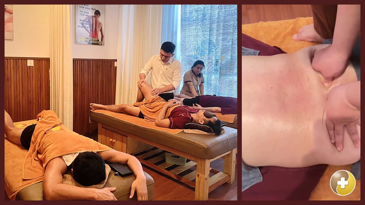 Kỹ thuật viên massage chân và lưng cho khách tại Quận 9