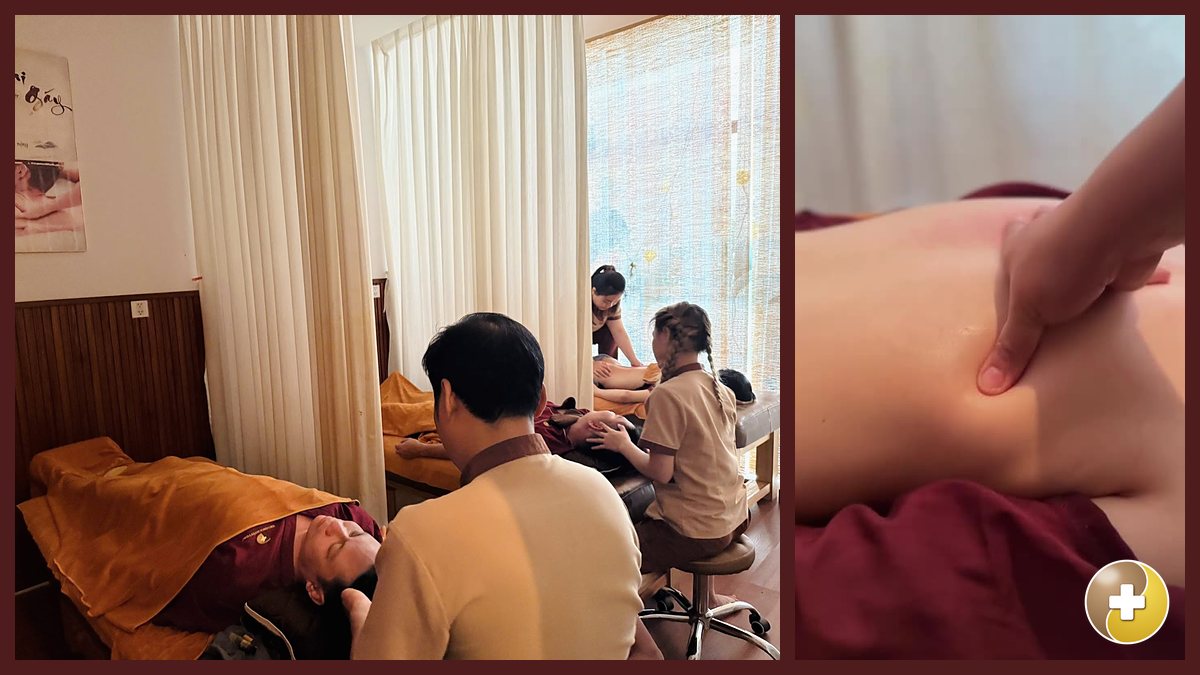 Bấm huyệt vùng đầu cổ vai gáy cho khách tại Vinhomes Grand Park
