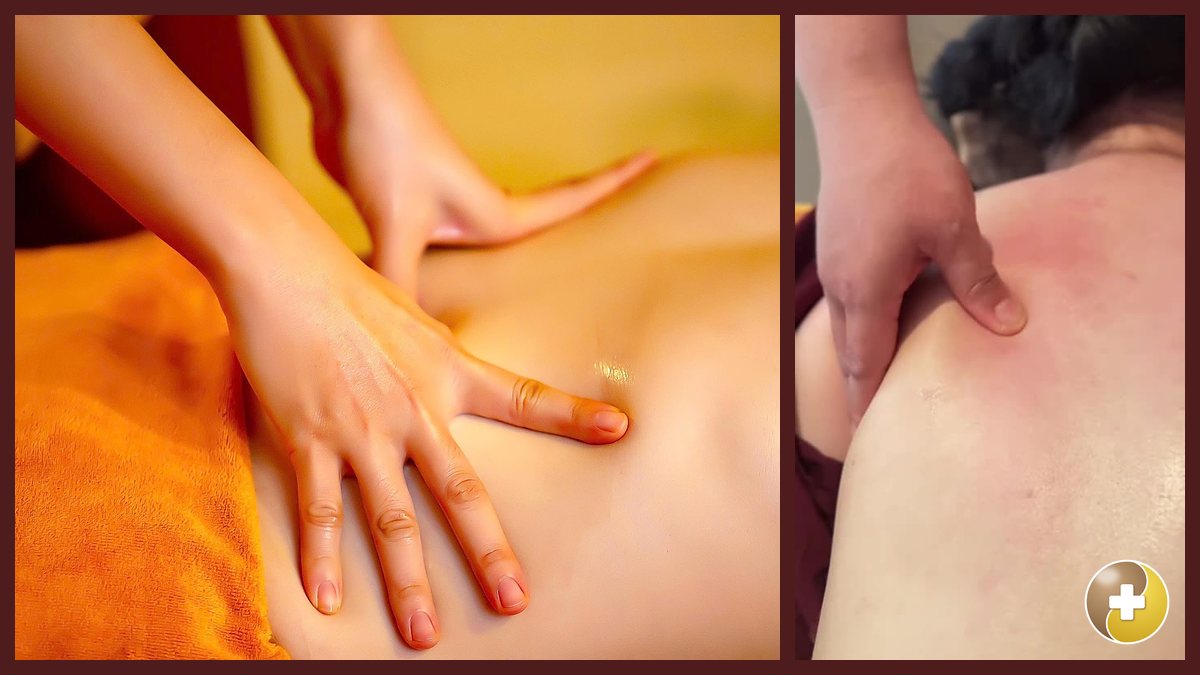 Bàn tay kỹ thuật viên xoa vuốt lưng trong buổi massage Đông y Tống Gia