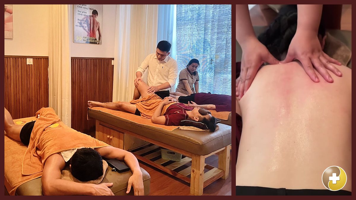 Kỹ thuật viên massage chân và lưng cho khách tại Quận 9