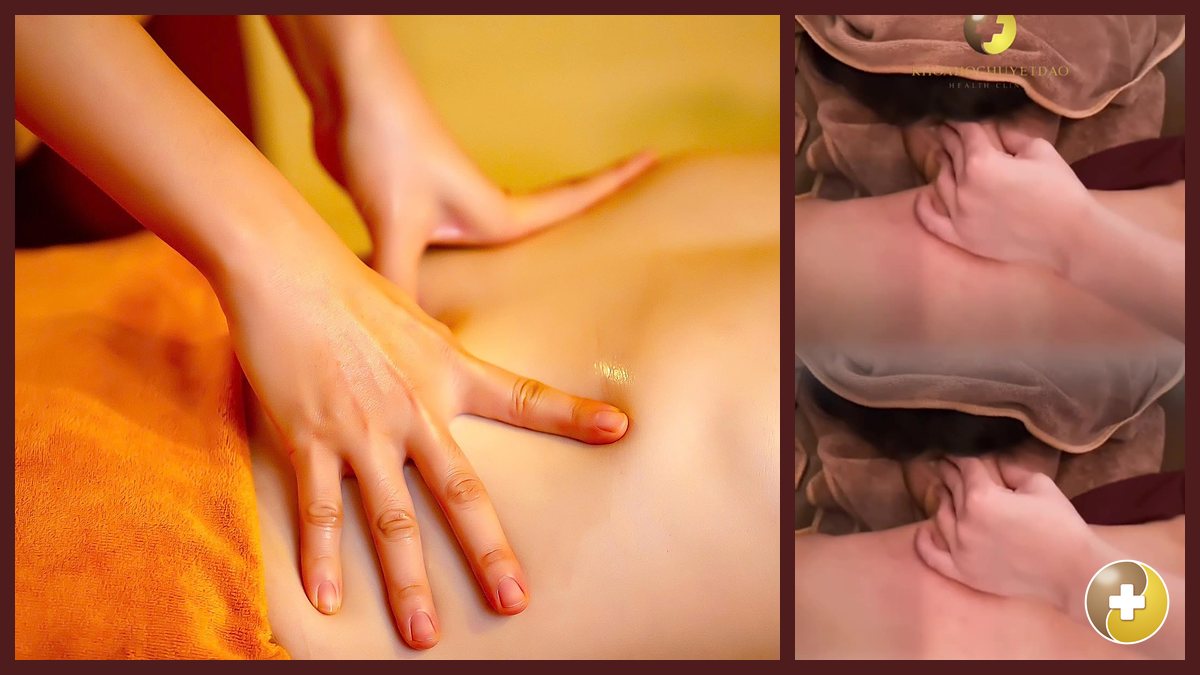 Bàn tay kỹ thuật viên xoa vuốt lưng trong buổi massage Đông y Tống Gia