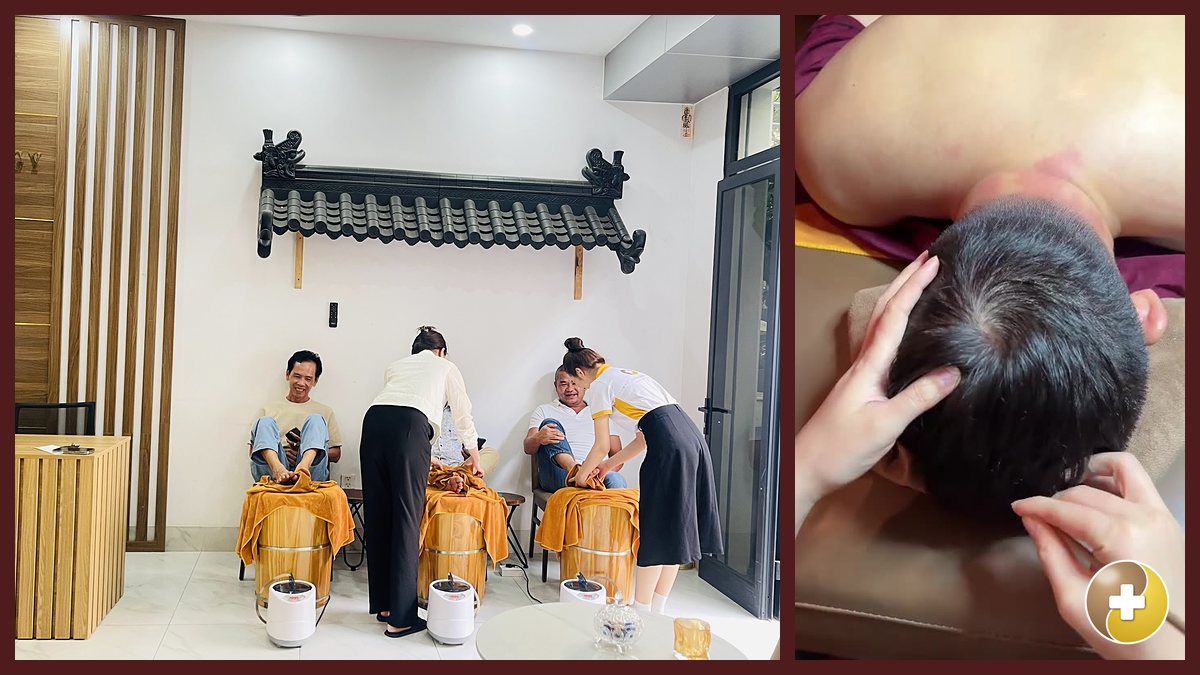 Khách ngâm chân thảo dược và được xoa bóp vai tại Vinhomes Grand Park