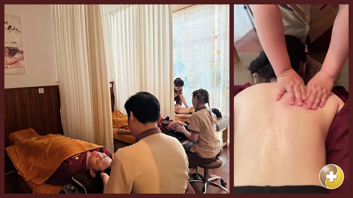 Bấm huyệt vùng đầu cổ vai gáy cho khách tại Vinhomes Grand Park