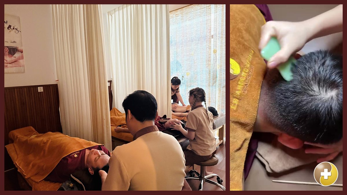 Bấm huyệt vùng đầu cổ vai gáy cho khách tại Vinhomes Grand Park