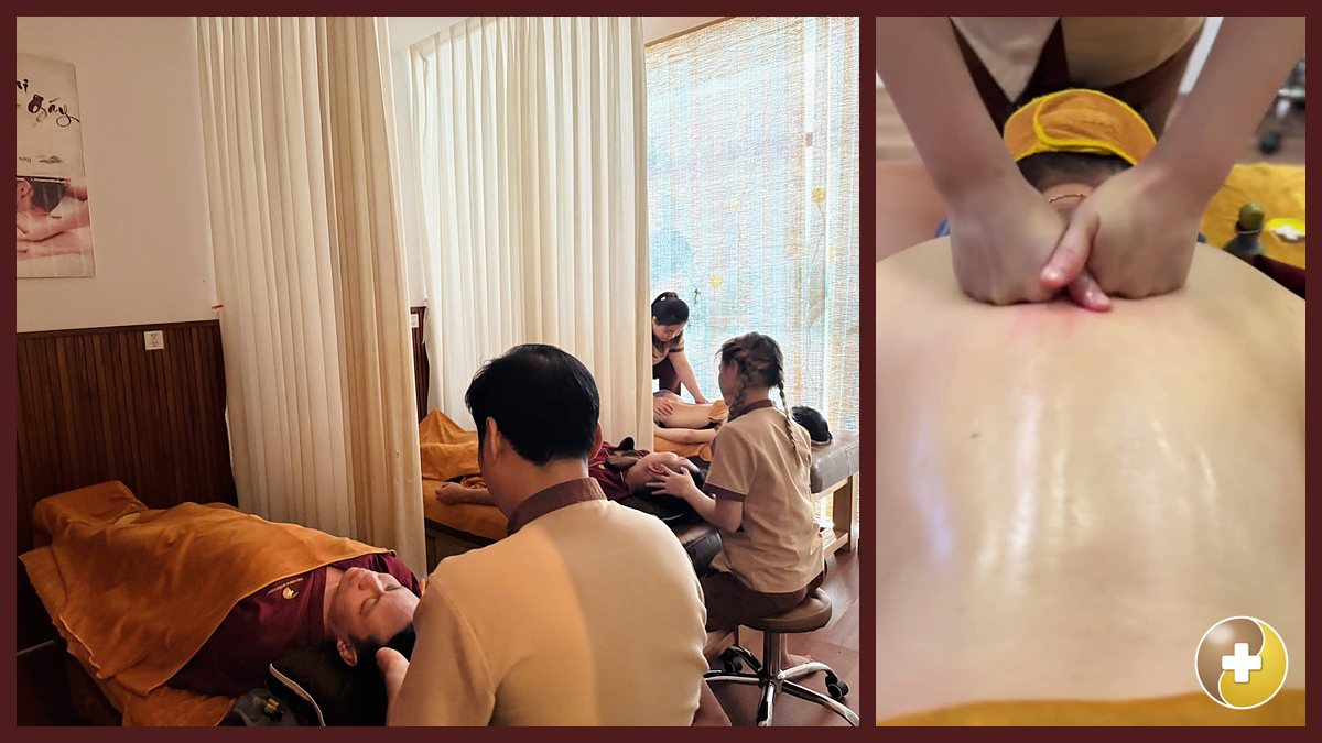 Bấm huyệt vùng đầu cổ vai gáy cho khách tại Vinhomes Grand Park