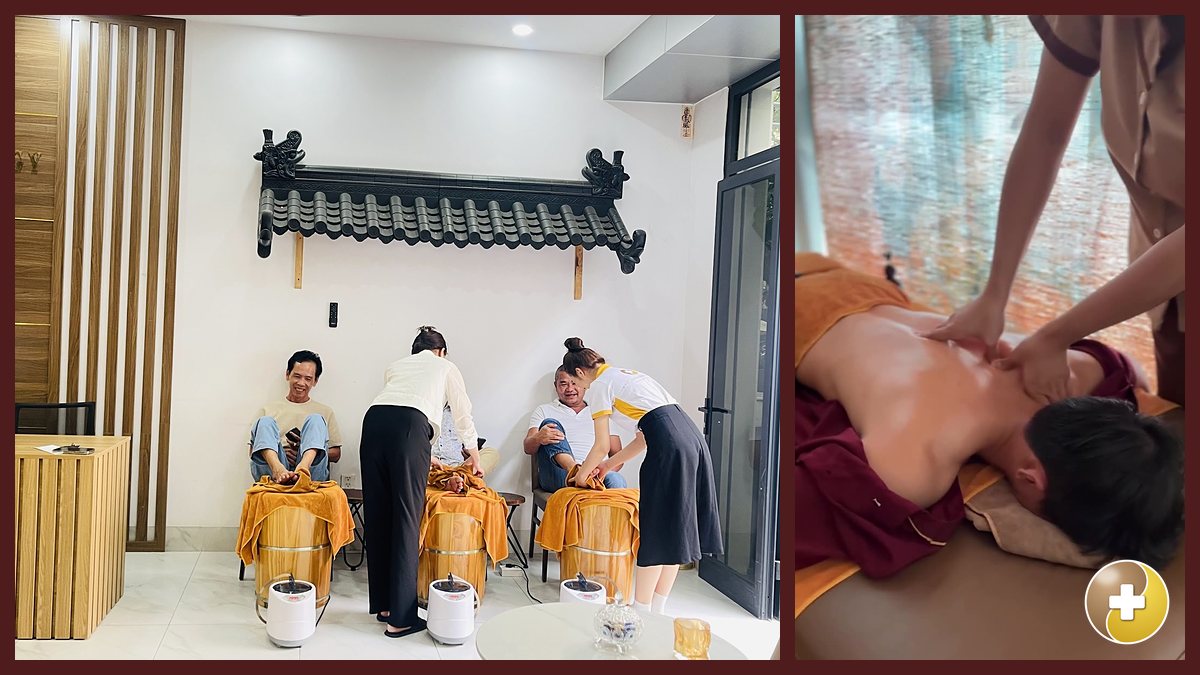 Khách ngâm chân thảo dược và được xoa bóp vai tại Vinhomes Grand Park