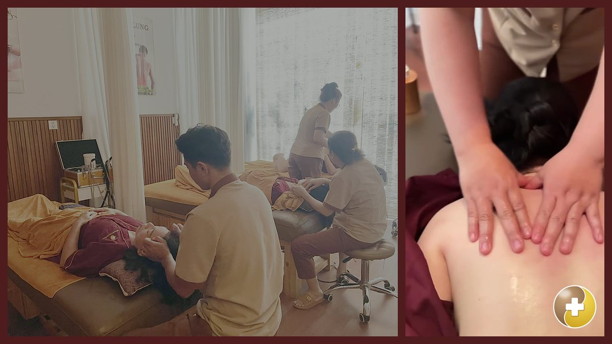 Bấm huyệt đầu cổ cho khách nằm ngửa tại Huyệt Đạo Tống Gia Quận 9