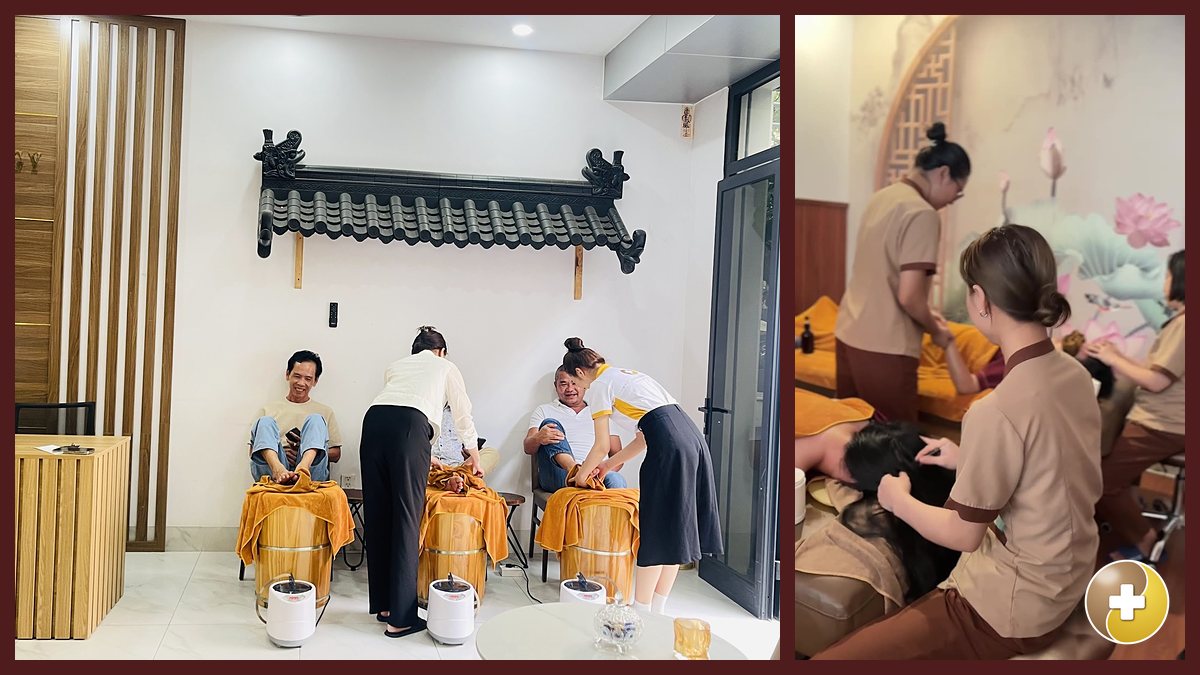 Khách ngâm chân thảo dược và được xoa bóp vai tại Vinhomes Grand Park